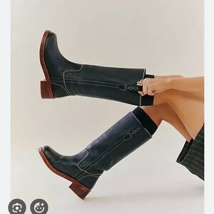 Free People BLAZE Black leather Knee-High Boots 11